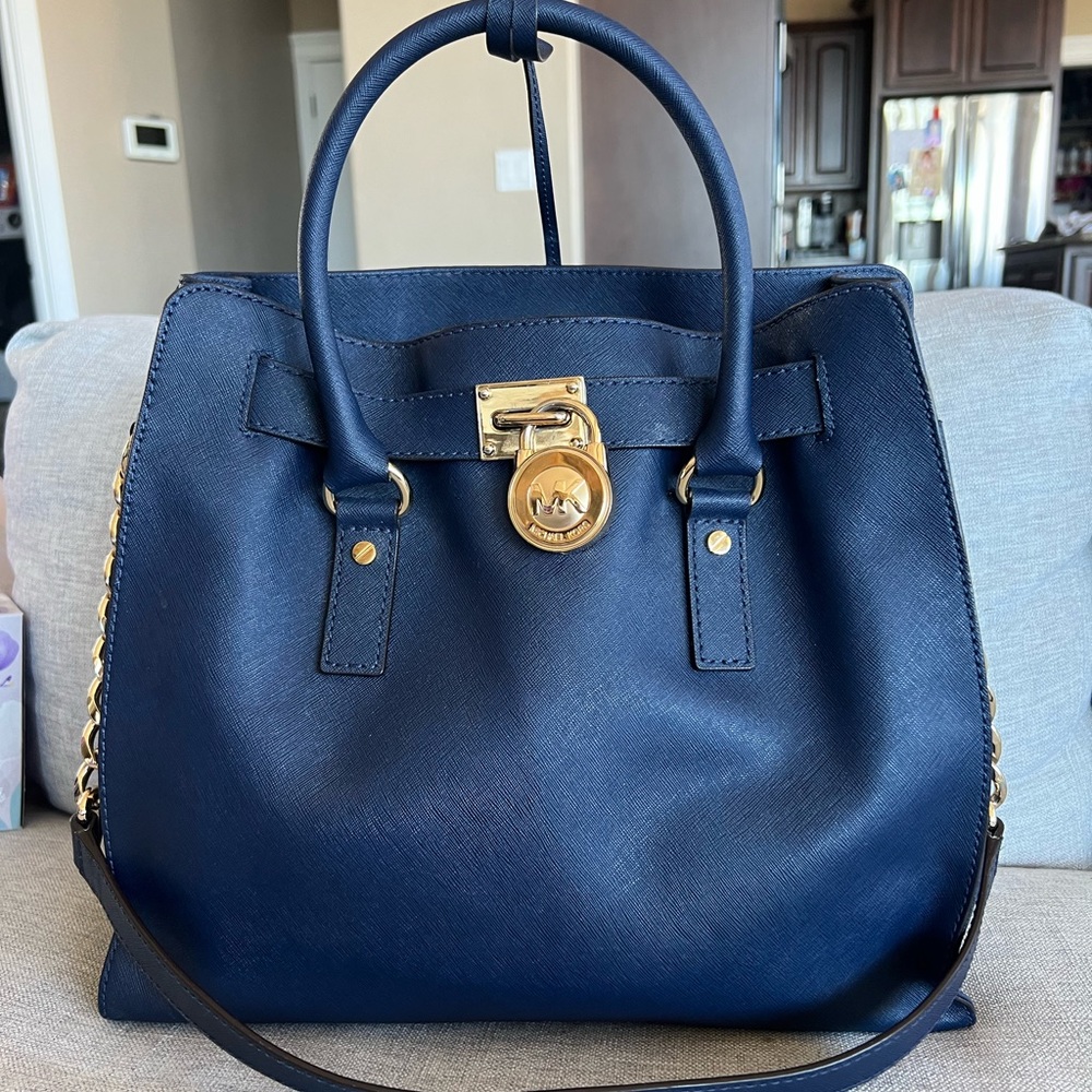 Michael Kors Large Hamilton Purse Tote Bag Navy
